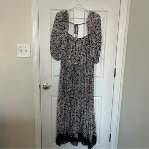 Anthropologie Black and Pink Midi Dress